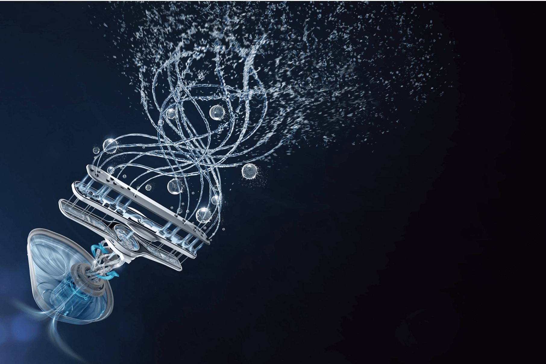 HydroJet technology cleaning dishes with high-energy bubbles