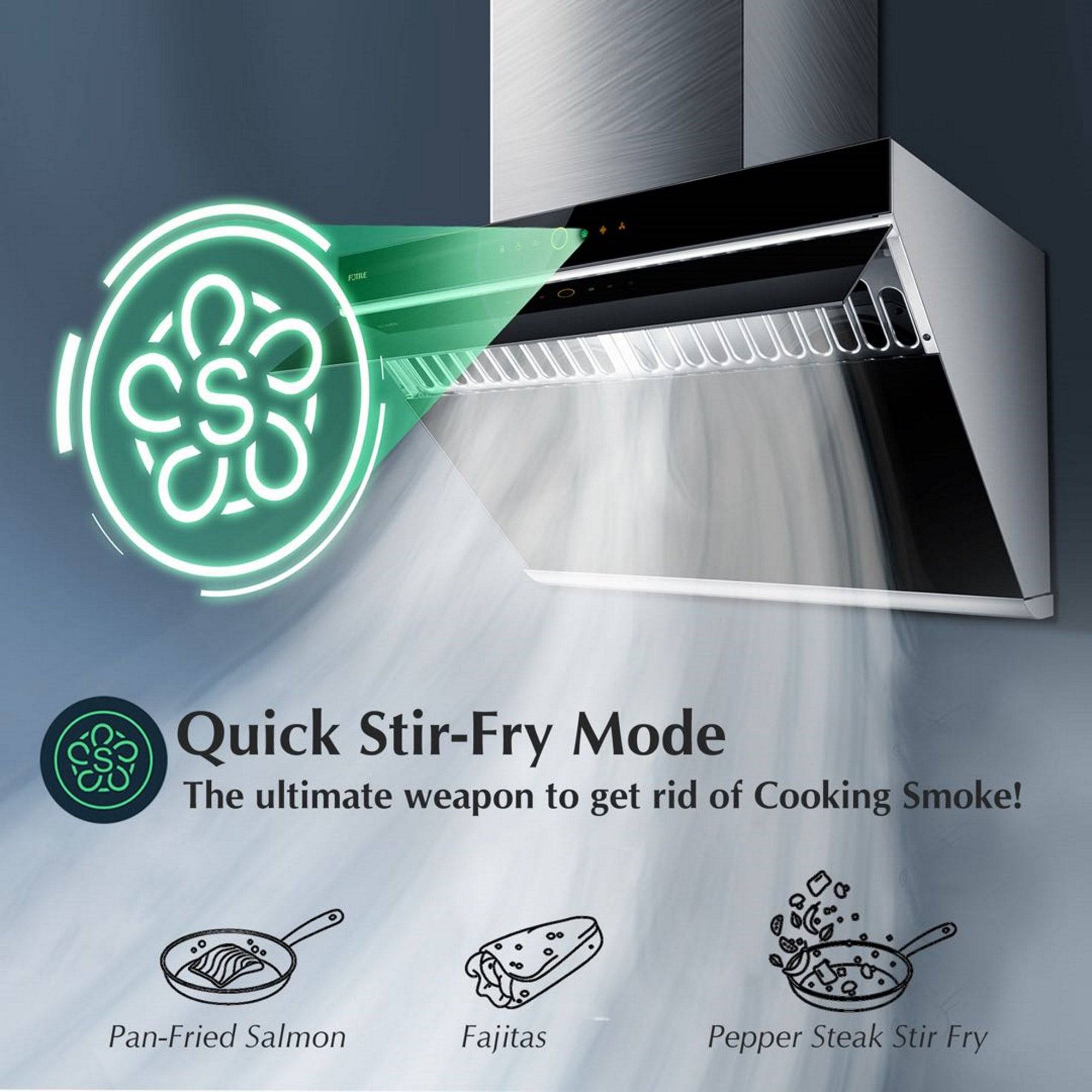 Illustration of Quick Stir-Fry Mode on the FOTILE JQG7505 and JQG9006 Range Hoods