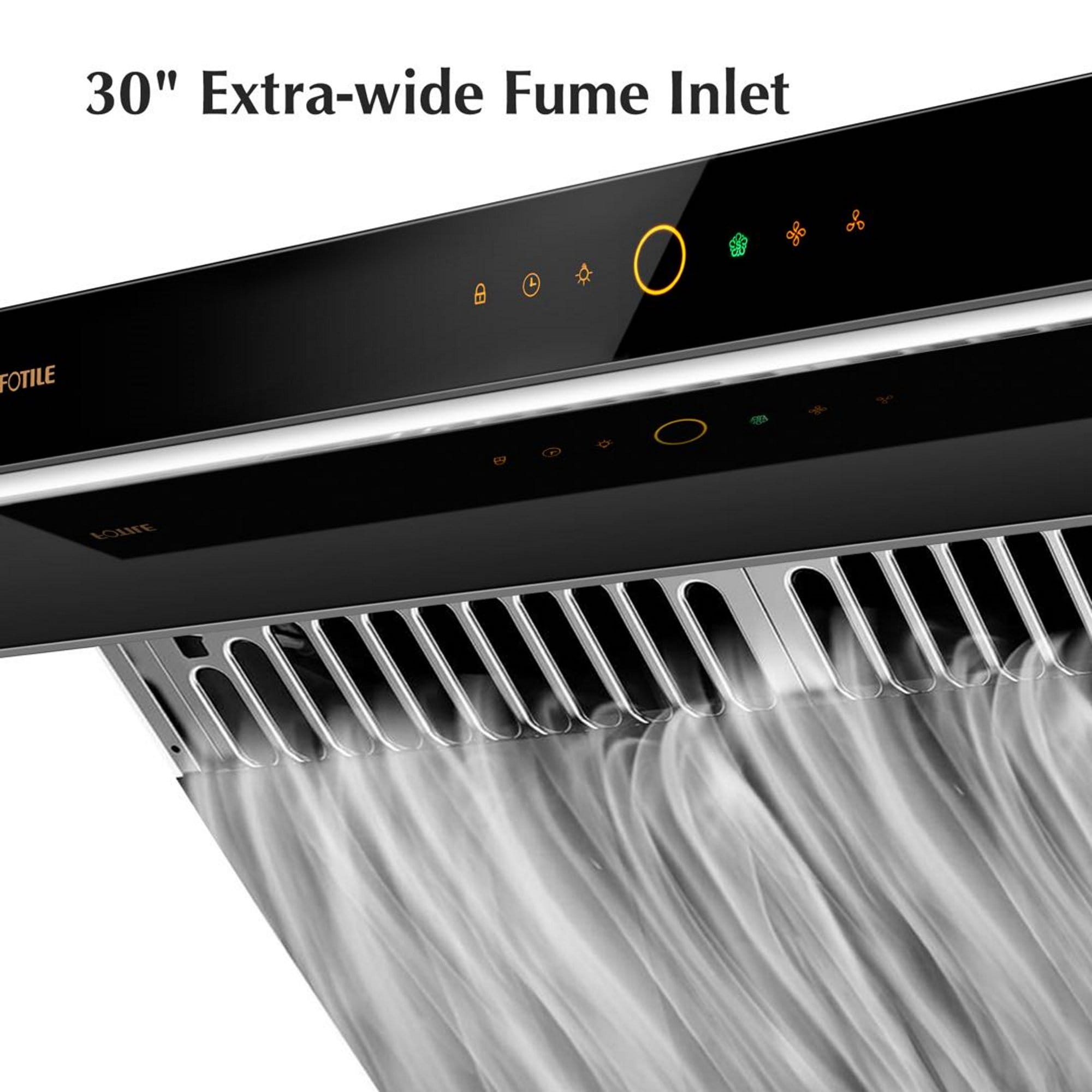 30-inch extra-wide fume inlet on the FOTILE JQG7505 Range Hood